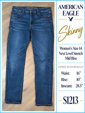 Skinny Fit Next Level Stretch American Eagle Mid Rise Size 14 Jeans S1213